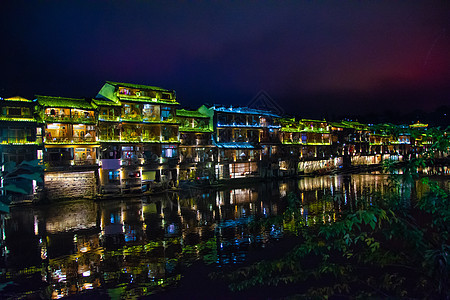 湖南湘西土家族苗族自治州凤凰古城夜景背景图片