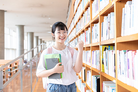 高中女孩图书馆小清新美女背景