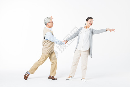 健康男性幸福的老年夫妻跳舞背景