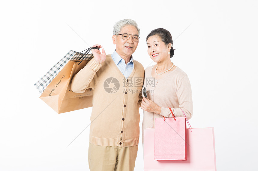 幸福的老年夫妻消费购物图片