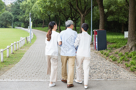 孝顺幸福一家人公园散步背景