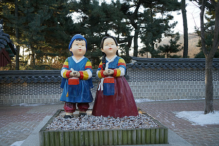 韩屋建筑韩国仁川韩式建筑背景