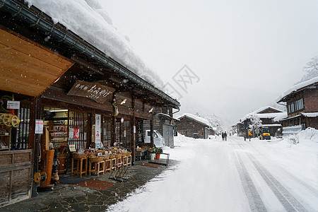 日本建筑日本白川乡雪景背景