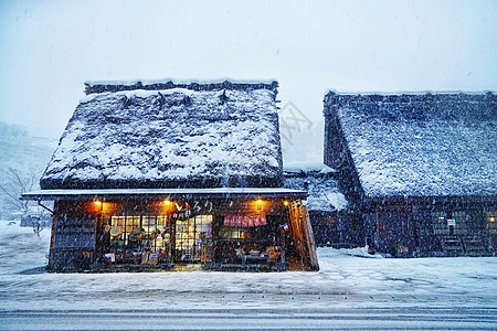 雪日本日本白川乡雪景背景