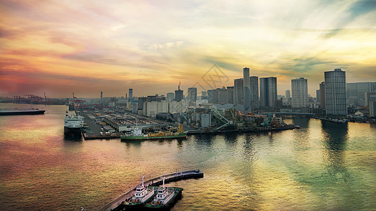 日本东京湾东京湾夕阳海景背景