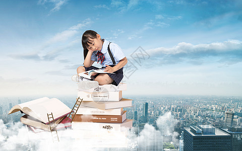 空中看书的女孩高清图片