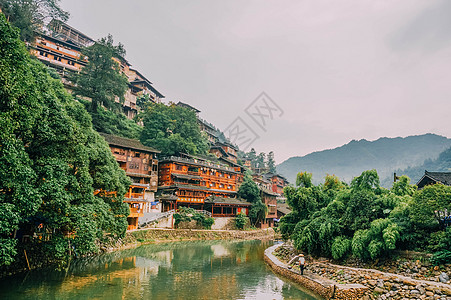 梯田风光贵州黔东南西江千户苗寨背景