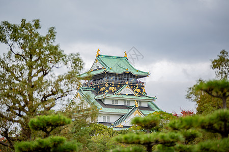 日本大阪城大阪秋景高清图片