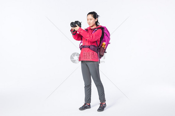 运动女性远足摄影图片