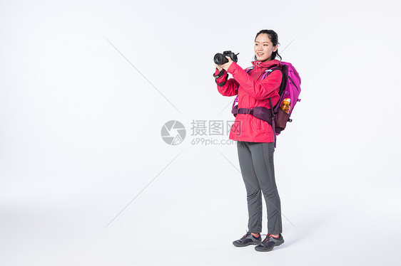 运动女性远足摄影图片