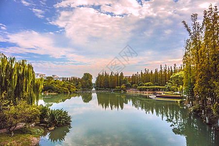 水塘风景秋天池塘一景背景