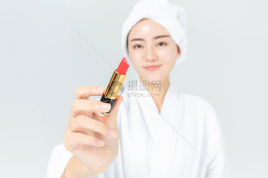 照片 人物情感 美女手拿口红.