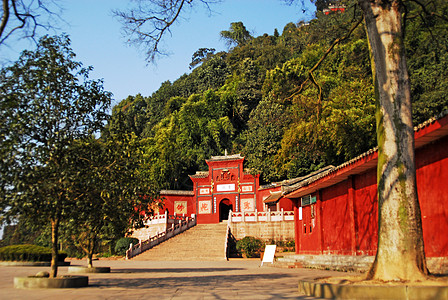 山顶寺庙四川省乐山乌尤寺背景