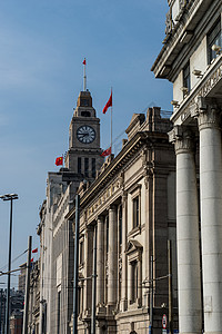 中山东一路上海海关大厦钟楼背景