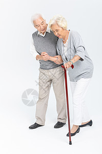 加盟扶持老年夫妇拐杖搀扶背景