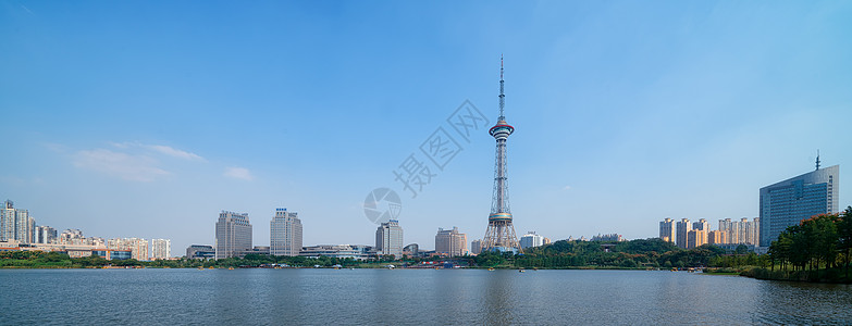 美少女街拍湖南株洲地标建筑电视塔长图背景