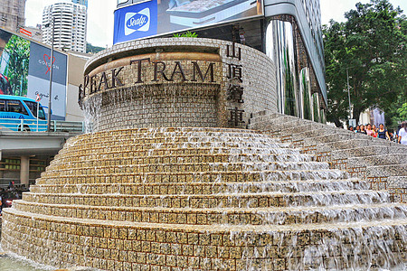 香港太平山顶缆车喷泉广场背景图片