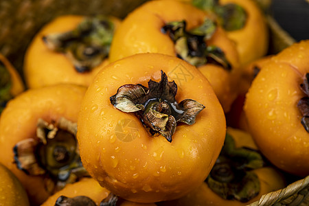 秋季脆柿子食物甜脆柿高清图片