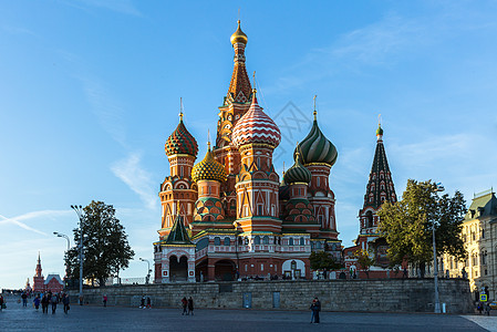 著名女星莫斯科著名旅游景点圣瓦西里大教堂背景