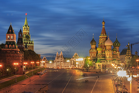 莫斯科红场圣瓦西里大教堂夜景背景图片