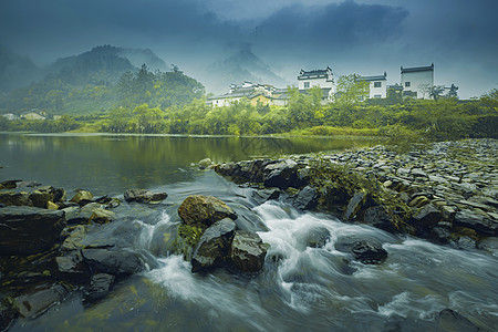 村落安徽休宁水畔人家背景