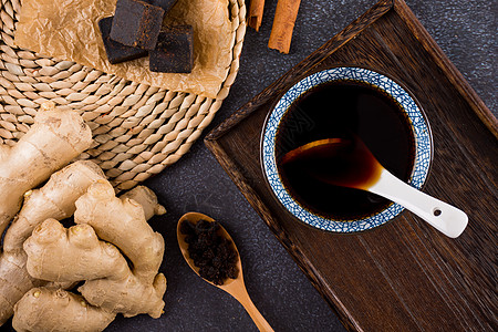 红糖粑粑暖胃的红糖姜茶背景