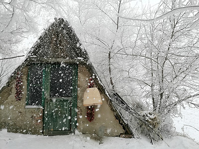 雪镇吉林雾凇岛柴门风雪背景