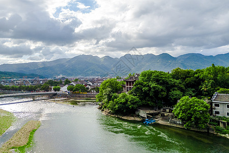 航拍山航拍浙江溪口古镇风光背景