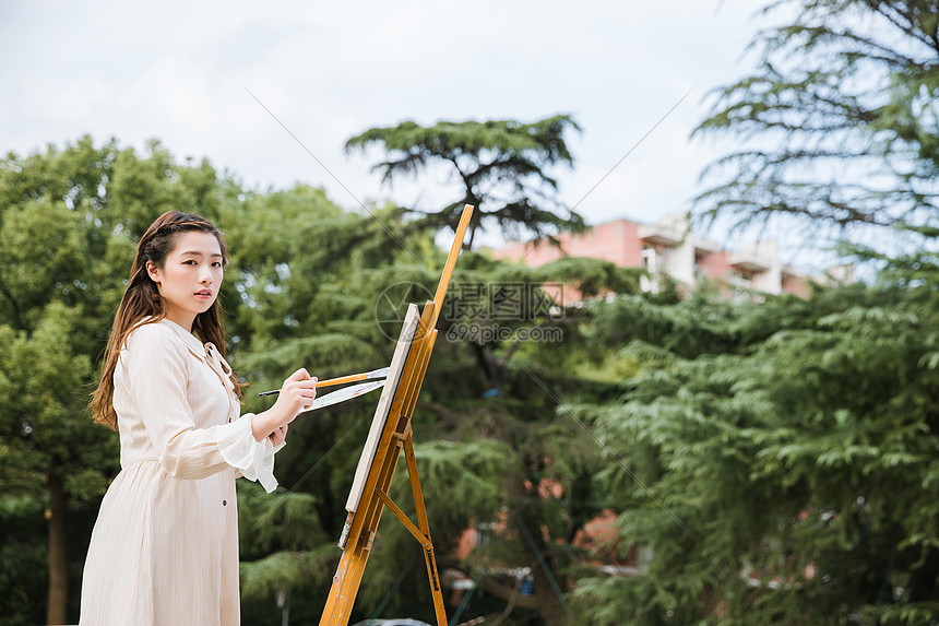 文艺美女画油画图片