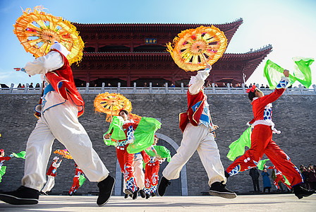 陕北延安扭秧歌背景图片