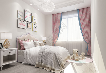 公主卧室北欧风儿童房卧室室内设计效果图背景