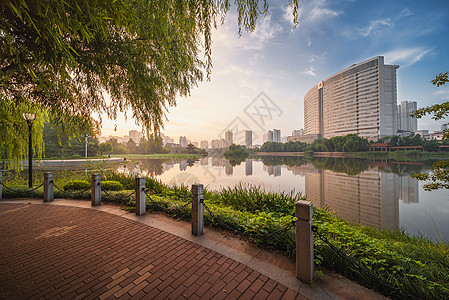 滨水绿化沂蒙生态小城沂水城市湿地背景