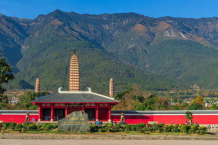 大理崇圣寺三塔风景区红墙高清图片素材