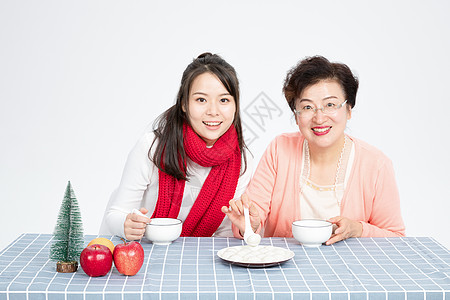 幸福母女吃汤圆图片