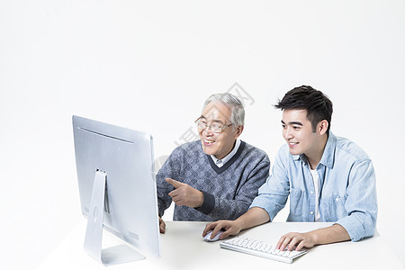 老年生活敬老老人学习电脑背景