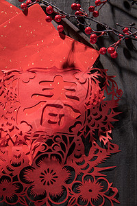中国红寿字剪纸剪纸静物素材背景