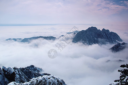 黄山雪景黄山冬季云海背景