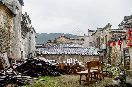 山水小景安徽宏村徽式建筑小景雪景背景