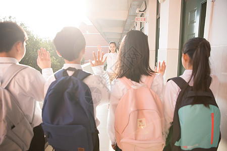 礼貌学生放学与老师道别背景