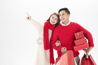 新年情侣逛街购物图片