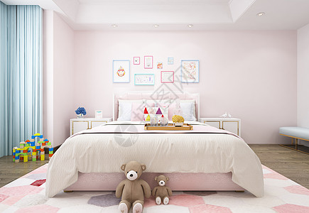 公主房效果图北欧风儿童房卧室室内设计效果图背景