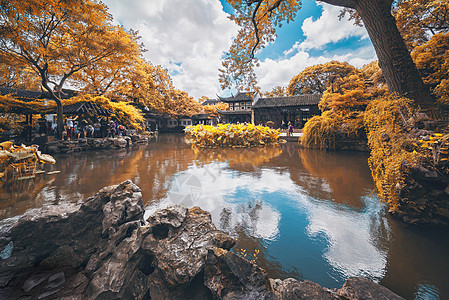 园林假山秋至留园背景