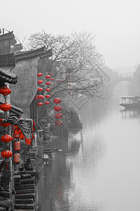 水墨风格浙江嘉兴西塘风景区图片