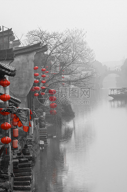 水墨风格浙江嘉兴西塘风景区图片