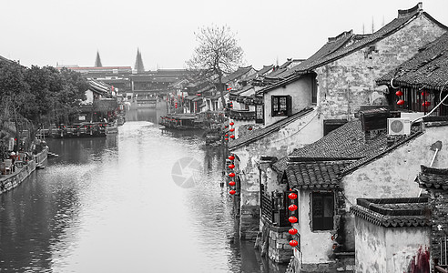 灯笼水墨水墨风格浙江嘉兴西塘风景区背景