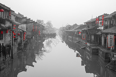 灯笼水墨水墨风格浙江嘉兴西塘风景区背景