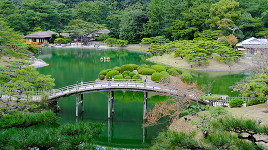 湖月日本高松栗林公园眺望掬月亭背景