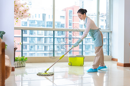 女性家政保洁拖地背景图片