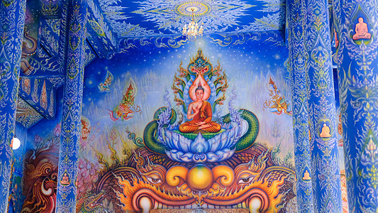 泰国清迈清莱蓝庙壁画图片