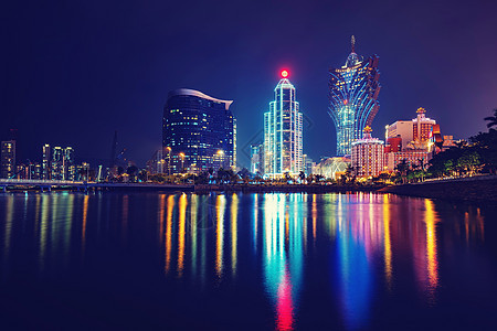 美丽夜景的澳门新葡京城市高清图片素材
